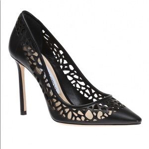 Jimmy Choo - Romy Black Leather Laser Cut Pumps